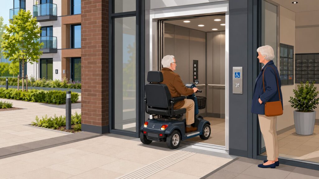mag een scootmobiel in de lift